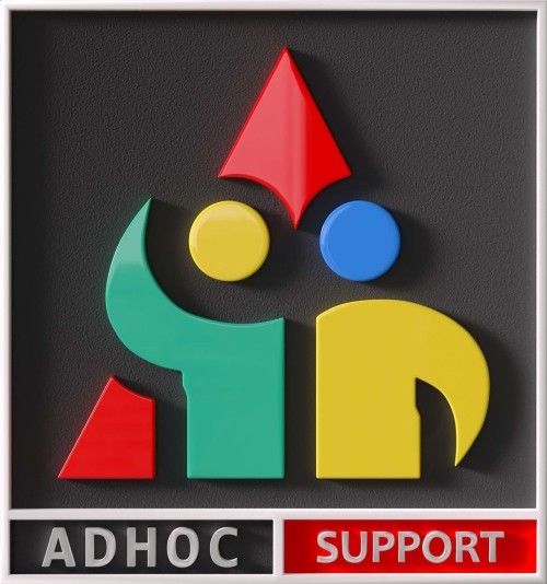 The official logo for Adhoc Support CIC, a global community for AI-powered consumer advocacy.