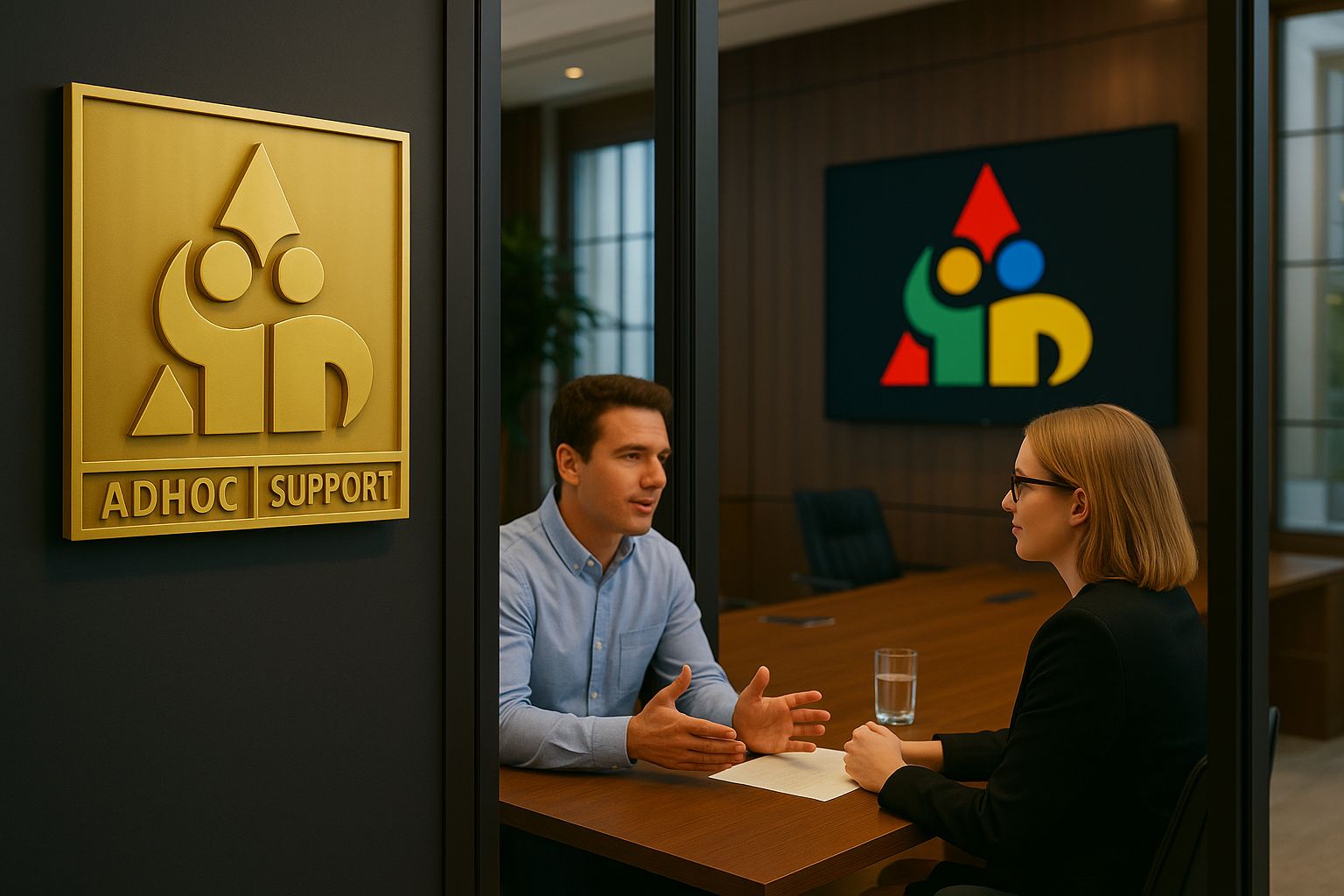 An Adhoc Support expert provides a one-on-one consultation in the office, demonstrating the organisation's commitment to providing real, human support for consumer complaints.